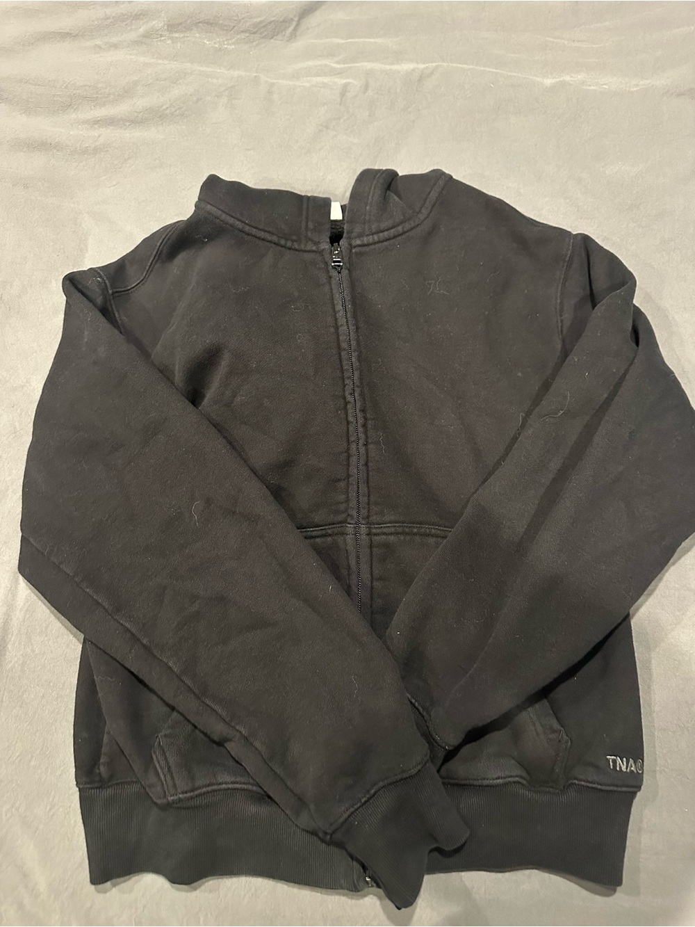 TNA Woman’s Black Cropped-Zip Hoodie Sweater